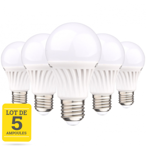 Lot de 5 ampoules LED E27 12W A60 blanc chaud base céramique CREALYS