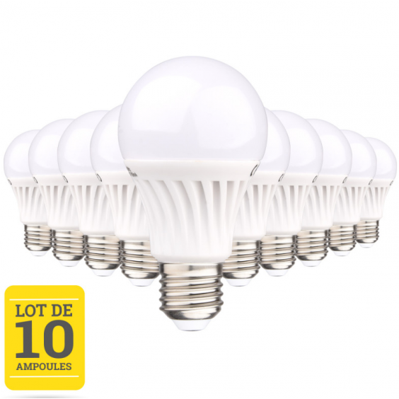 Lot de 10 ampoules LED E27 12W A60 blanc chaud CREALYS