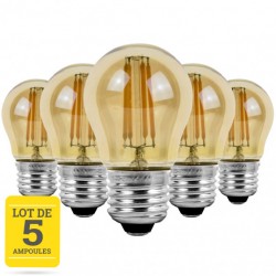 Lot de 5 ampoules LED à filaments E27 4W blanc neutre - Verre ambré - variable