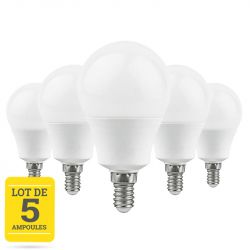 Lots de 5 Ampoules LED E14 8W blanc chaud CREALYS