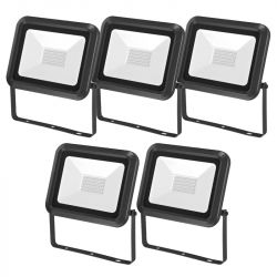 Lot de 5 Projecteurs LED Extérieur Extra Plat 50W Noir CREALYS