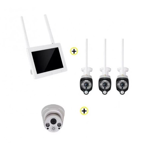 Pack Vidéosurveillance Wifi Ecran 7" 4 canaux + 3 caméras Wifi + 1 dôme DIOD