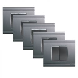 Lot de 5 Interrupteurs Double Va et vient Gris Anthracite Complets NORVIKA