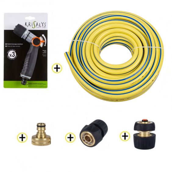 Pack Tuyau d’arrosage anti-torsion Ø15mm 25m IRRIFLEX + Kit Arrosage laiton